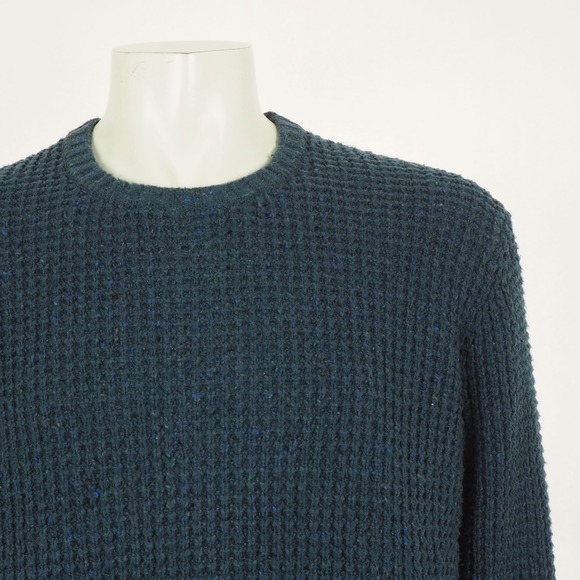 Eddie Bauer Pullover Sweater Mens XL Dark Blue Textured Wool Blend Waffle Knit - Picture 2 of 5